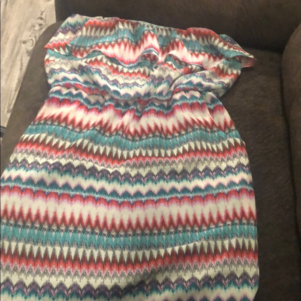strapless multicolor print dress